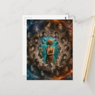 Surrealer abstrakter Lady-Cheeseburger-Kopf-Kreis Postkarte