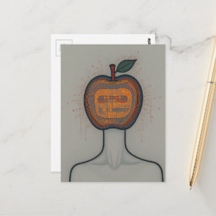 Surrealer abstrakter Mensch mit einem Apfelkopf Postkarte
