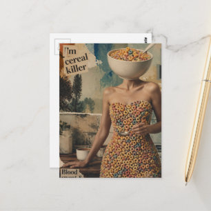 Surrealer abstrakter Mensch mit einem Cornflakessc Postkarte