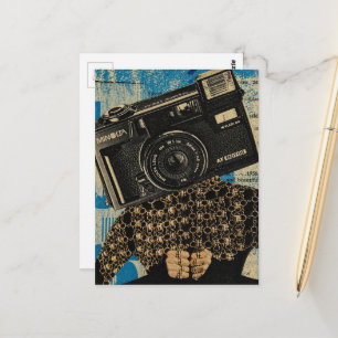 Surrealer abstrakter Mensch mit einem Retro-Kamera Postkarte