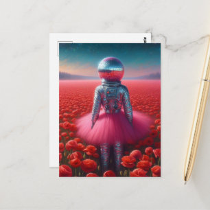 Surrealer Astronaut mit rosa Tutu Disco-Kugel-Kopf Postkarte