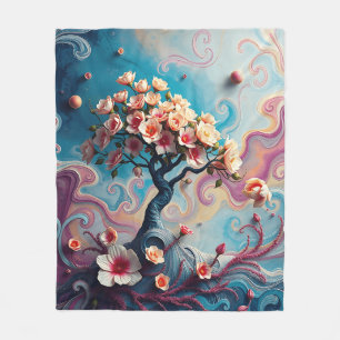 Surrealer Baum mit blühenden Blume Fleecedecke