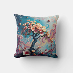 Surrealer Baum mit blühenden Blume Kissen