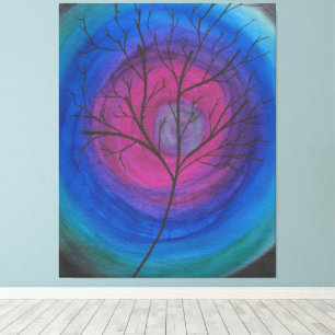 Surrealer Baum-Silhouette mit lebendigen kosmische Leinwanddruck