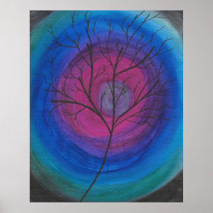 Surrealer Baum-Silhouette mit lebendigen kosmische Poster