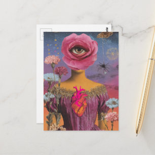 Surrealer Blumen-Damen-Collage Postkarte