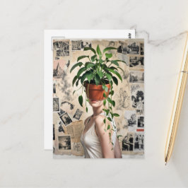 Surrealer Blumenkübel Grüne Pflanzen Frau Postkarte