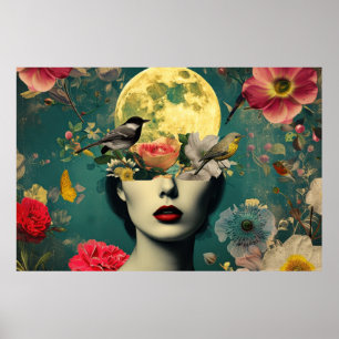Surrealer Blumenmondporträt Poster