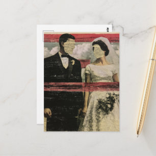 Surrealer Braut-und Bräutigam-Collage ohne Gesicht Postkarte