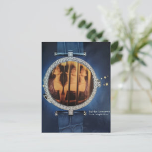 Surrealer Collage Frau in einer blauen Uhr Postkarte