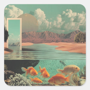 Surrealer Eingang in der Wüste unter Wasser Quadratischer Aufkleber