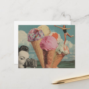Surrealer Eiscreme-Schwimmcollage Postkarte