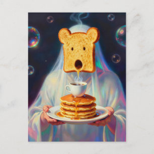Surrealer Frühstück-Toast-Pfannkuchen und Kaffee Postkarte
