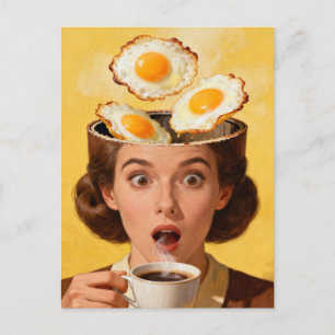 Surrealer Frühstückstoast und Kaffeefrau Gelb Postkarte