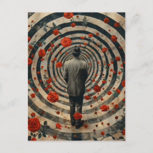 Surrealer Geschäftsmann rote Rosen Collage Postkarte
