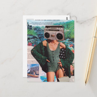 Surrealer Ghettoblaster Hawaii Frau Collage Postkarte