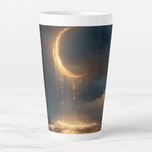 Surrealer goldener Halbmond über dem Ozean Milchtasse