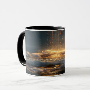 Surrealer goldener Halbmond über dem Ozean Tasse