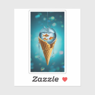 Surrealer Goldfischglas-Eiscreme-Wasser-Splash Aufkleber