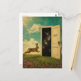 Surrealer Hase entkommt dem Ausgangsportal Postkarte