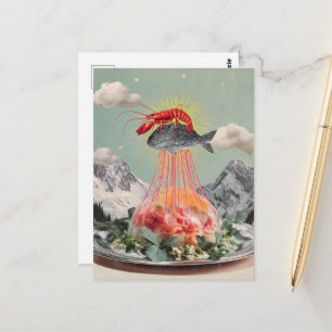 Surrealer Jellyfish-Collage mit albernem Hummerfis Postkarte