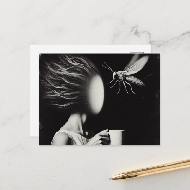 Surrealer Kaffee und Bienenaffee Postkarte (Vorderseite/Rückseite Beispiel)