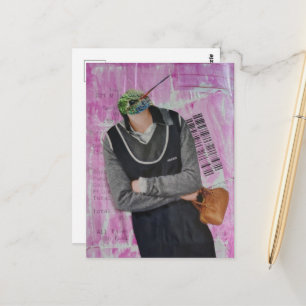 Surrealer Kollage mit Kolibri-Kopf einer Frau Postkarte