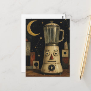Surrealer Mixer mit einem Gesicht Postkarte