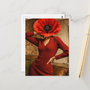 Surrealer Mohnblumen-Damen-Collage Postkarte