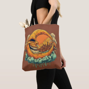 Surrealer Mond-Tattoo-Stil-Totebeutel Tasche