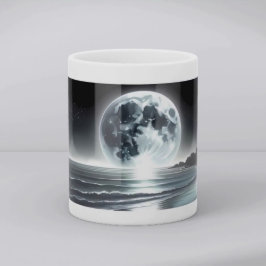 Surrealer Mondaufgang über der ruhigen Meeresküste Kaffeetasse