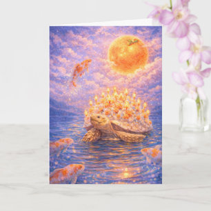 Surrealer orangefarbener Schildkröten-Geburtstagsk Karte