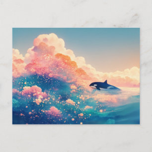 Surrealer Orca Rosa Blütenuntergang Postkarte