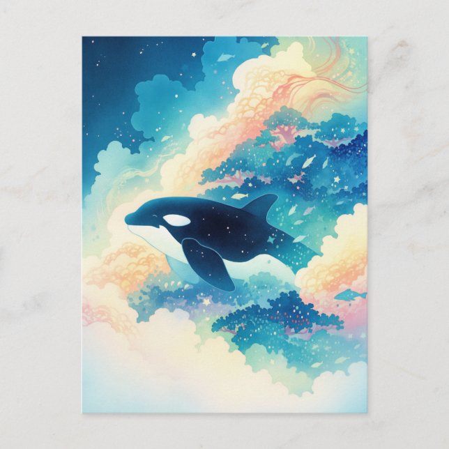 Surrealer Orca-Wal-Cloud-Wald Postkarte (Vorderseite)