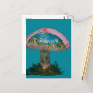 Surrealer Pool in einem Pilz Postkarte