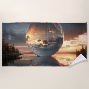 Surrealer reflektierender Ball mit Sonnenuntergang Strandtuch