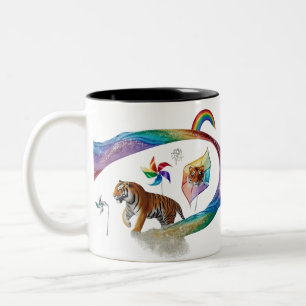 Surrealer Regenbogen-Tiger-Windrad Dynamisch Zweif Zweifarbige Tasse
