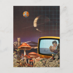 Surrealer Retro-Futurismus-Weltraum-Collage-Kunst Postkarte
