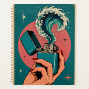 Surrealer Retro-Pop-Art-Feuerzeug mit Ozeanwelle Planer