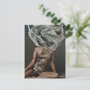 Surrealer Retro-Zeitung-Blumen-Frauen-Collage Postkarte