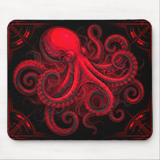 Surrealer roter Oktopus Mousepad