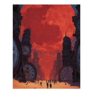 Surrealer roter Totenkopf-Himmel Wüsten-Fantasy-Ku Poster