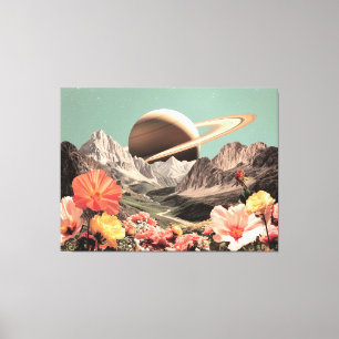 Surrealer Saturn über Mountain Valley Leinwanddruck