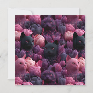 Surrealer schwarzer Kater und rosa Pfingstrosen-Bl Karte