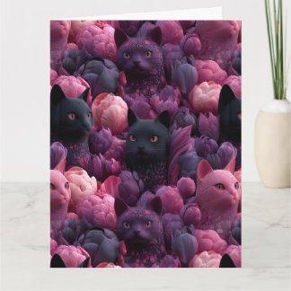 Surrealer schwarzer Kater und rosa Pfingstrosen-Bl Karte