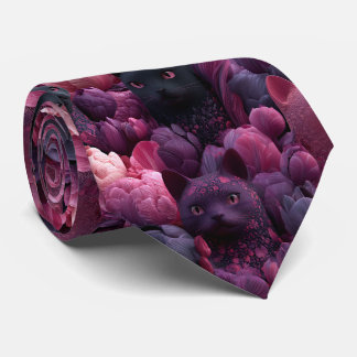 Surrealer schwarzer Kater und rosa Pfingstrosen-Bl Krawatte