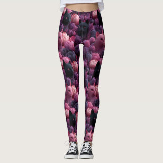 Surrealer schwarzer Kater und rosa Pfingstrosen-Bl Leggings