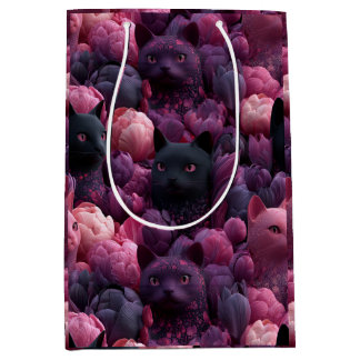 Surrealer schwarzer Kater und rosa Pfingstrosen-Bl Mittlere Geschenktüte