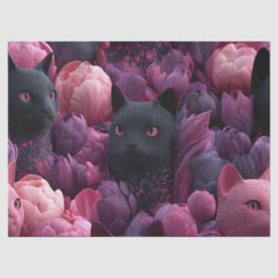 Surrealer schwarzer Kater und rosa Pfingstrosen-Bl Seidenpapier