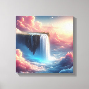 Surrealer schwebender Felsen mit Wasserfall Leinwanddruck